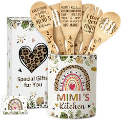 wooden spoons in a gift box with greeting cards