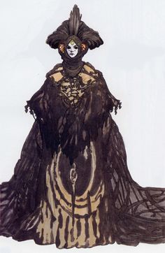 a drawing of a woman in an elaborate dress