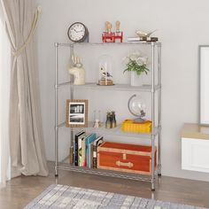 Perfect for organizing or displaying accessories, makeup products, tools and more. Multi-layer construction to accommodate items in different sizes and shapes brilliantly. Made with high-grade iron with chrome plating, tough and durable. Winado Steel Heavy Duty 4-Tier Utility Shelving Unit (35.43-in W x 13.78-in D x 47.24-in H), Chrome, (200-lb Capacity Per Shelf) | LO116024019 Crome Shelf, Steel Shelving Unit, Metal Storage Shelves, Garage Storage Racks, Steel Rack, Garage Kitchen, Metal Storage Racks, Wire Shelving Units, Metal Shelving Units