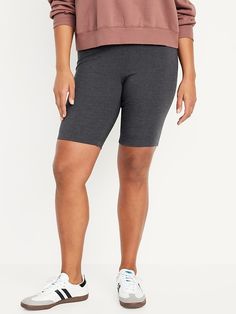 High-Waisted Biker Shorts -- 10-inch inseam | Old Navy Biker Shorts, Petite Size, Belly Button, 10 Inch, Toddler Boys, Heather Grey, Old Navy, Layering, High Waisted