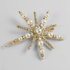 starburst hairclip |Gold Gold Hair Clips, Star Burst, Pin Hair, Star Hair, Pearl Hair Clip, French Hair, Handcrafted Accessories, Crystal Accessories, Pearl Hair