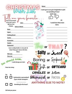 a christmas wish list for someone to write in their own writing form, with the words on