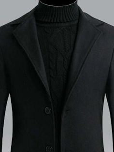 Type:Regular \nFit Type:Regular Fit \nPlacket:Single Breasted \nSleeve Type:Regular Sleeve \nDetails:Button Front \nStyle:Work \nNeckline:Lapel \nColor:Black \nPattern Type:Plain \nSleeve Length:Long Sleeve \nLength:Regular \nTemperature:Late Fall (10-17℃/50-63℉) \nFabric:Slight Stretch \nMaterial:Wool-Like Fabric \nComposition:100% Polyester \nCare Instructions:Machine wash or professional dry clean \nBody:Lined \nSheer:No \n Overcoat Men, Late Fall, Clean Body, Modern Gentleman, Work Wardrobe, Professional Outfits, Work Attire, Black Pattern, Lapel Collar