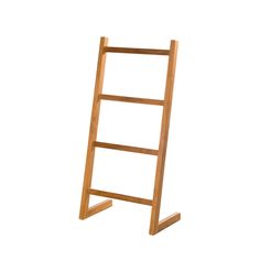 a wooden ladder stands upright against a white background