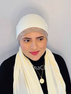 BEHIND THE PIECE: This beautiful Athena hijab elegantly covers you in radiance. With a premium jersey hijab fabric, this design features the Greek key with glass crystals, also referred to as meander. The design is made up of a long, continuous line that repeatedly folds back on itself, mimicking the ancient Maeander River of Asia Minor with its many twists and turns. This crystal motif symbolizes infinity or the eternal flow of things. MATERIALS & SPECS: This lovely piece features the following Elegant White Hijab For Eid, Traditional White Hijab For Wedding, Elegant White Headscarf For Wedding, Elegant White Wedding Headscarf, Engagement Hijab, Hijab Fabric, Head Coverings, Jersey Hijab, Instant Hijab