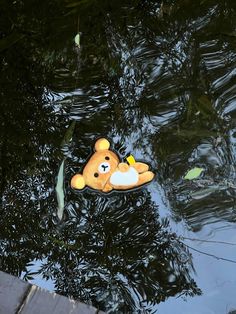 a teddy bear floating on top of a body of water