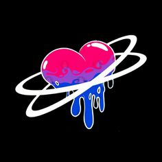 two heart shaped balloons floating on top of a black background with blue and pink drips