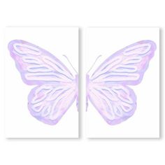 two white butterfly paintings on a wall