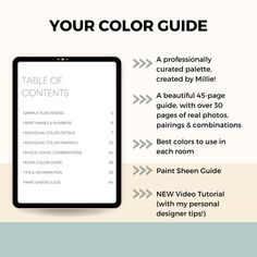 a tablet with the text your color guide on it