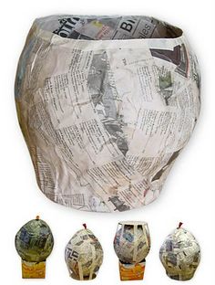 several different types of vases made out of newspaper