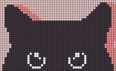 a cross stitch pattern with a black cat's face in the center and pink background