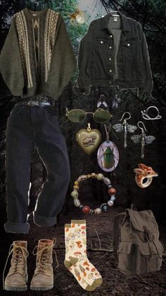 Here’s an androgynous forest witch outfit inspiration Nonbinary Casual Outfits, Geology Aesthetic Outfit, Witchy Earthy Aesthetic, Earthy Academia Outfits, Cozy Punk Outfits, Campcore Aesthetic Outfits, Forestpunk Outfits, Forest Witch Aesthetic Outfit, Nonbinary Masc Fashion