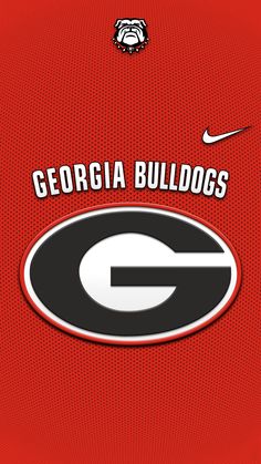 the logo for the university of georgia bulldogs on a red jersey with black and white stripes