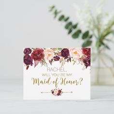 Floral Autumn Will You Be My Maid of Honor Card Maid Of Honor Card, Be My Maid Of Honor, Will You Be My Bridesmaid, Be My Bridesmaid, Maid Of Honor, Created By, Stars, Floral