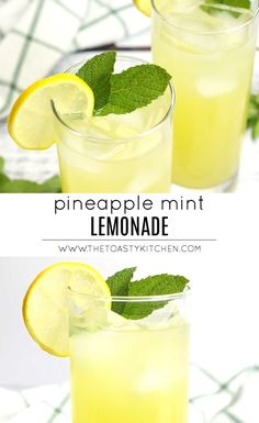 two glasses filled with lemonade and mint