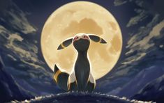 a cartoon animal sitting on top of a hill in front of a moon filled sky