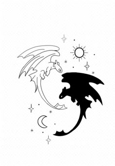 Night Fury And Light Fury Tattoo, Toothless Silhouette, Character Tattoo Ideas