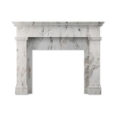 a white marble fireplace mantel with columns