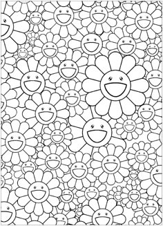 a coloring page with flowers and hearts