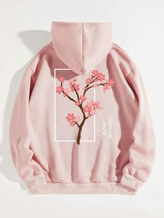 a pink hoodie with a cherry blossom on it