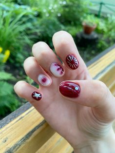 Red Short Nails Ideas, Short Funky Nails, Hello Nails, Acrylic Nail Set, Hard Nails, Grunge Nails, Pretty Gel Nails, Soft Nails, Short Acrylic Nails Designs