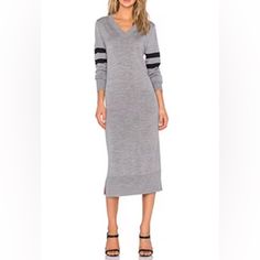 T Alexander Wang V Neck Long Sleeve Knit Sweater Dress In Heather Grey Self: 100% Merino Wool Contrast Stripes Accent The Long Sleeves Of This Relaxed T By Alexander Wang Dress. Split Hem. V Neckline. Ribbed Edges. Size S Excellent Condition Armpit To Armpit Approx 18” Shoulder To Hem Approx 49” Sleeve Length Approx 26” Alexander Wang Dress, Wang Dress, Long Knitted Dress, Knit Edge, Long Sleeve Knit Dress, Long Sleeve Knit Sweaters, T By Alexander Wang, Knit Sweater Dress, Split Hem