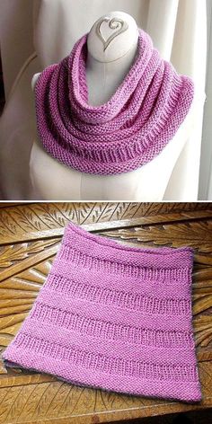 two pictures showing different ways to knit a scarf