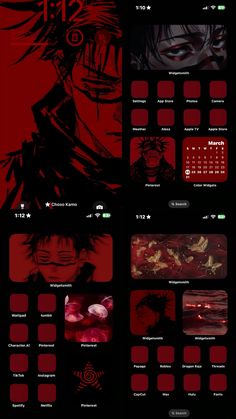 an image of anime character wallpapers with red and black color scheme for the background