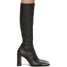 Knee-high buffed sheepskin boots in black. Polished metal trim in silver-tone at square toe. Leather lining. Zip closure at inner side. Stacked leather block heel. Leather sole. Approx. 4 heel.Supplier color: Black Alexander Vauthier Boots, Sheepskin Boots, Leather Block Heels, Metal Trim, Tall Boots, Luxury Streetwear, Alexander Wang, Knee High, Heeled Boots