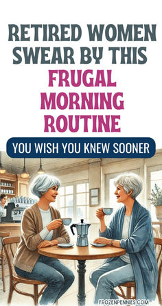 two women sitting at a table talking to each other with the words, retired women swear by this frugal morning routine