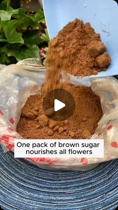 a bag filled with brown sugar next to another bag