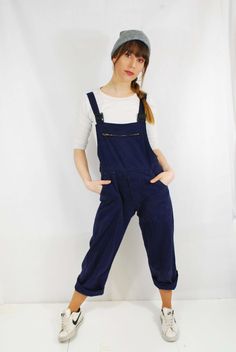 "True vintage unisex cotton workwear overalls worn by labourers in the 70s. Made to last from a high quality and durable cotton twill fabric. Sold out of your size? We design dungarees too >> https://www.etsy.com/uk/listing/846845499/workwear-dungarees-french-cotton FEATURES -Various pockets -Straight leg cut -Adjustable straps. -Leg is regular, roll to fit -Look cool worn oversized -Strap clip style and pocket design may vary slightly from pair to pair (see photos) SIZING Choose your size Utility Style Bib Front Jumpsuits And Rompers For Work, Utility Bib Front Jumpsuits And Rompers For Workwear, Blue Bib Front Jumpsuit For Workwear, Blue Bib Front Jumpsuits And Rompers For Work, Navy Overalls With Pockets, Blue Utility Bib Front Overalls, Blue Utility Overalls With Bib Front, Workwear Overalls With Bib Front, Blue Cotton Utility Shortalls