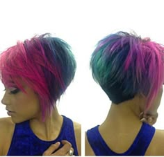 Not the color but love the cut. Fun Colored Short Hair, Short Undercut With Bangs, Fun Bob Hair Colors, Vibrant Short Hair, Short Colorful Hair Ideas, Colorful Pixie Hair, Hair Color Unique Short, Rose Gold Bob Hair, Bright Hair Colors Short