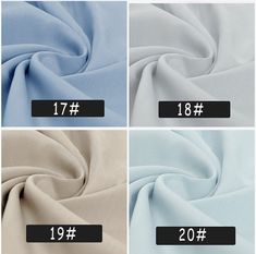 four different colors of fabric with the number thirteen on it and one is light blue