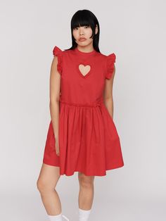 Collection-women-landing, collection-women-new-in-1, Collection-women-dresses, model: Naran wears size 8 and is 5’9” Heart Mini Dress, Under A Spell, Cherry Red Color, Heart Cut Out, Scarf Shirt, Lazy Oaf, Heart Fashion, Printed Dresses, Playsuit Romper