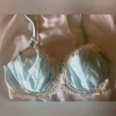 Beautiful Soft Blue Bra, Lace Trim, Underwire, Like New, Never Worn Blue Fitted Bra Partially Lined, Blue Fitted Partially Lined Bra, Fitted Partially Lined Blue Bra, Fitted Blue Bra With Lined Body, Fitted Blue Bra With Padded Cups, Blue Lace Trim Bra For Spring, Blue Bra, Bra Lace, Bra Sizes