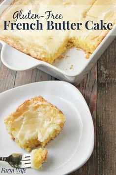 a piece of gluen - free french butter cake on a plate with a fork