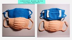 crochet mask with filter pocket on the left and in the right hand side