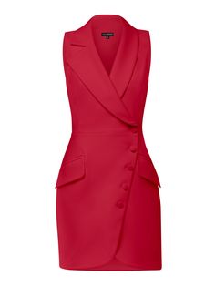 This blazer mini dress offers a chic take on power dressing with its structured cut that delivers timeless elegance, while its asymmetric lapels and double-breasted button closure add a contemporary touch.  The design is cinched at the waist and detailed with flap pockets to create an elegant, structured silhouette. Mindfully made from a luxurious stretch crêpe fabric, it is fully lined with silky satin for a smooth glide.  It is a sartorial chameleon, perfect for those who love their fashion with a side of versatility. Hand wash only. Wash inside out with like colours. Do not wring or twist. Do not tumble dry. Iron at 160°C max or use press cloth. Do not bleach. Professional dry clean. Power Dress, Mini Dress Hot, Blazer Mini Dress, Sleeveless Blazer, Work Chic, Mob Wife, Power Dressing, Formal Outfits, Office Dresses