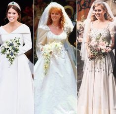 four pictures of princesses in wedding gowns and tiaras