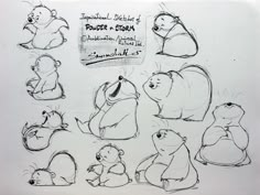 several drawings of various animals sitting and standing