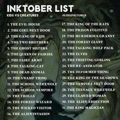 the inktober list for kids's literature