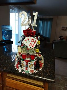 a cake made to look like a casino themed table topper with the number twenty on it