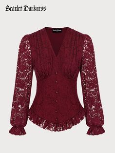 Big promotion for you when buying Women Victorian Lace Tops Curved Hem Pullover Tops today. One of the best selling Tops in the market. Limited number of products. Hurry up! Burgundy Lace Top, Long Sleeve Summer Shirts, Lace Blouse Long Sleeve, Dressy Shirts, Victorian Lace, Burgundy Lace, Blouse Long Sleeve, Lace Top Long Sleeve, Elegant Blouses