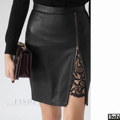 Fisdy - Lace-Detail Bodycon Midi Skirt with Waistband Detail Couture, Skirt Diy, Haine Diy, Mode Tips, Bodycon Midi Skirt, Skirt Midi, Lace Insert, Mode Inspiration, Mode Style