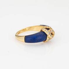 Vintage "Double C" Cartier diamond ring crafted in 18k yellow gold.    Diamonds total an estimated 0.15 carats (estimated at G-H color and VS2-SI1 clarity). Lapis lazuli tapers and measures from 6mm to 4.5mm. Note: some wear to the lapis (surface abrasions) and a small fissure underneath the CC logo (visible under a 10x loupe).    The elusive 'Double C' ring is a classic made by Cartier in the 1970s. Diamonds adorn the 'CC' motif, perched upon rich cobalt blue lapis lazuli. The ring is great worn alone or stacked with your fine jewelry from any era and would also make a unique choice as an alternative wedding ring. The intertwining 'Cs' make a nice representation of a couple joining together as one. The ring does not come with Cartier papers or a box.   The ring is in good condition and wa Cartier Diamond Ring, Cartier Diamond Rings, Cartier Vintage, Cartier Diamond, Alternative Wedding Rings, Lapis Lazuli Jewelry, Purple Band, Ring Crafts, Blue Lapis