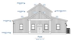 the front and side view of a house with measurements for each window, door, and roof