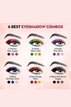 Color Combinations For Eyeshadow, Color Combinations Makeup, Makeup Color Combinations, Cheer Comp Eyeshadow, Eye Shadow Combination, Natural Makeup Pictorial, Eyeshadow Colour Combinations, Eyeshadow For Eye Color, Bold Eyeshadow Tutorial