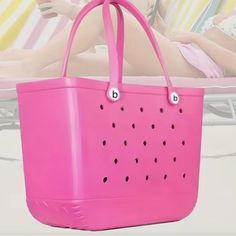 Heavy Duty Rubber Waterproof / Beach Bag Hot Pink New Waterproof Tote Bag For Shopping, Waterproof Shopping Tote Bag, Casual Waterproof Shopping Bags, Casual Waterproof Bags For Shopping, Waterproof Bags For Daily Use, Pink Packable Bags For Outdoor, Pink Packable Outdoor Bags, Pink Waterproof Shoulder Bag For Daily Use, Pink Waterproof Outdoor Bag