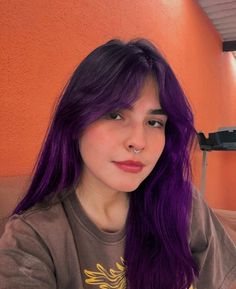 Curtain Bangs Purple Hair, Purple Hair With Curtain Bangs, Dark Purple Hair With Bangs, Purple Bangs Hair, Hot Purple Hair, Purple Hair With Bangs, Bangs Purple Hair, Purple Bangs, Purple Hair Streaks